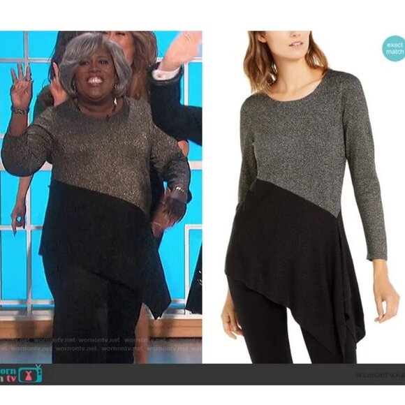 Alfani Asymmetrical Colorblocked Shimmer Top - Picture 2 of 5